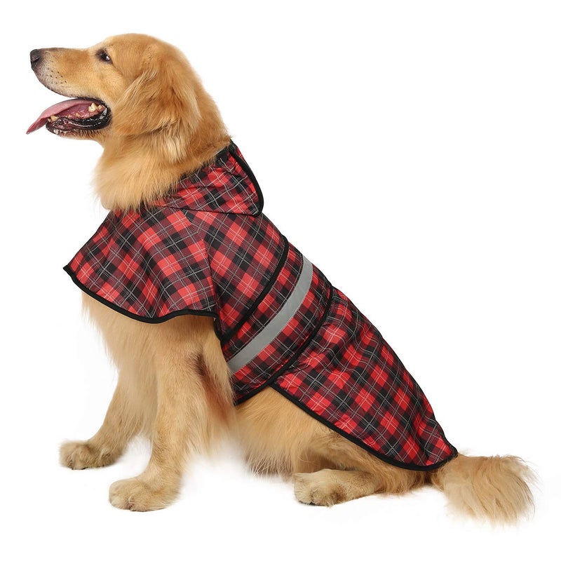 HDE Dog Raincoat Jacket Reflective Adjustable Hooded Pet Poncho Rain Coat with Leash Hole for Small to X-Large Dogs Plaid - L - Image 1